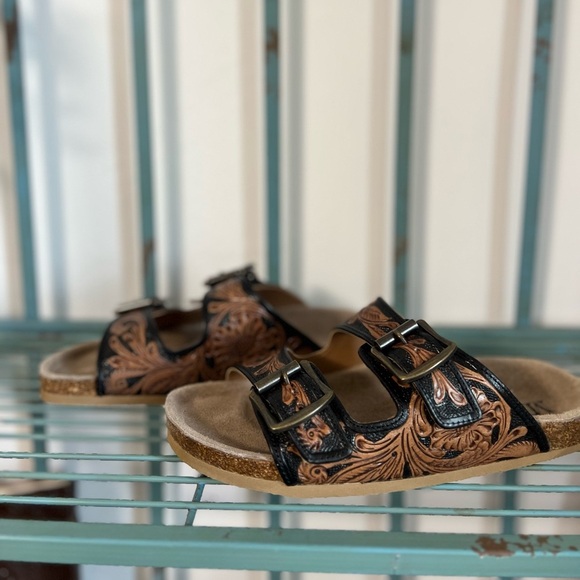 New Summer Myra Bag Handmade Tooled Genuine Leather Spring Sandals Black Brown - Picture 13 of 15